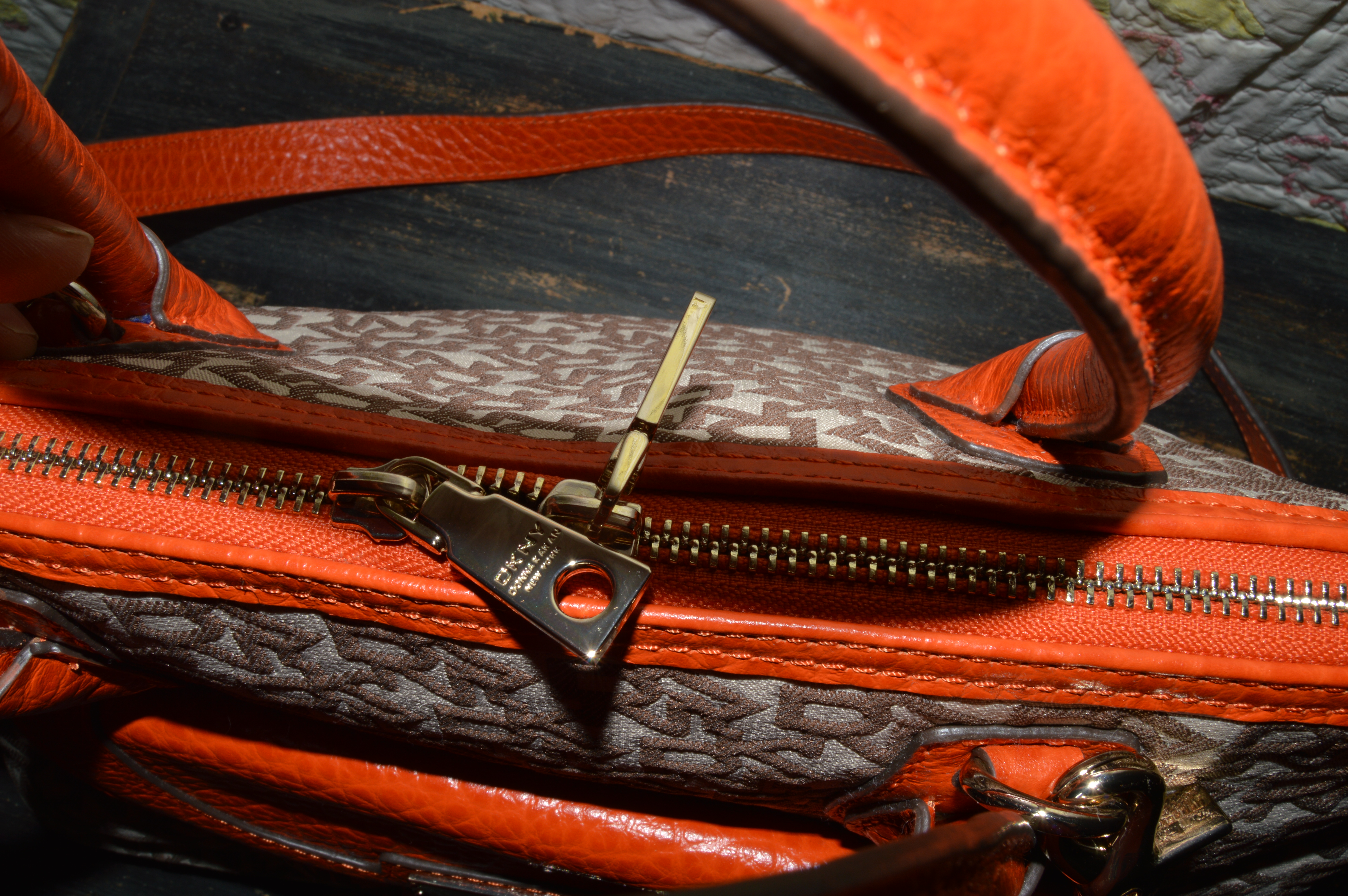 DKNY Beige Leather Front Pocket Shoulder Bag Dkny