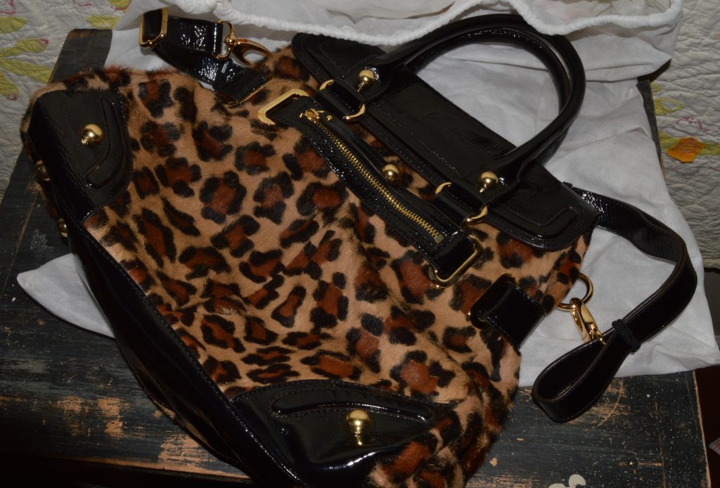 Diana Black Leopard Print Leather Handbag BH52-7573B