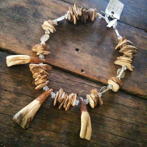 buffalo tooth and wood statement necklace