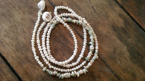 fresh water pearl and shell lariat