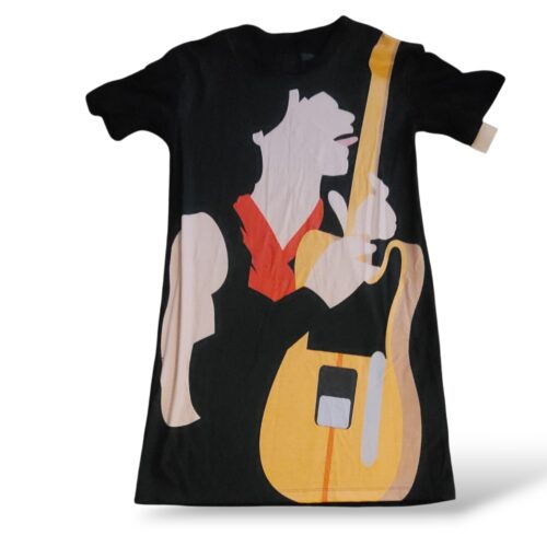 PRINCE Graphic Guitar Tunic T-Shirt Crew Neck Black Yellow Red Beige