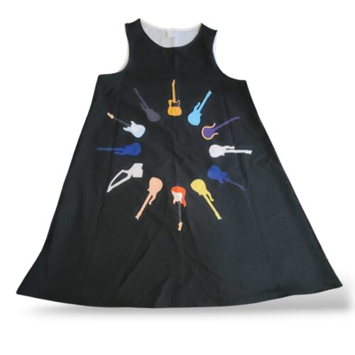 PRINCE Black Multicolor Graphic Guitar Print A-Line Dress/ Tunic