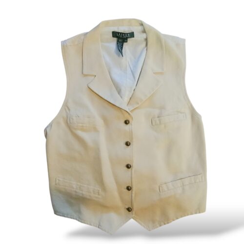 Lauren Ralph Lauren Beige Button Front Solid Vest Notch Collar