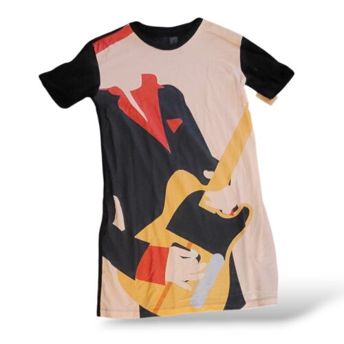 PRINCE Multicolor Graphic Guitar Print T-Shirt Dress, Short Sleeve, Crew Neck